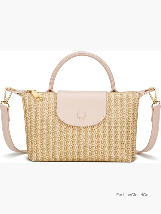 Handbags - Mini Straw Crossbody Bag with Top Handle and Adjustable Strap